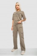 Костюм женский повседневный однотонный, цвет хаки, 221R104 - фото № 2