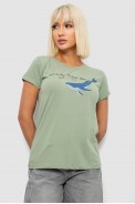 Футболка женская с принтом, цвет оливковый, 244R1006 - фото № 0
