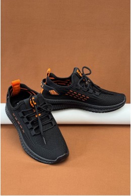 Кросівки жіночі  текстиль, колір чорно-помаранчевий, 243RF58