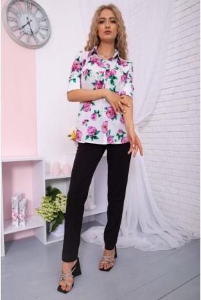 Блуза-рубашка в цветочный принт бело-розового цвета 167R078-1