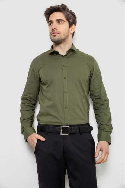 Рубашка мужская однотонная, цвет хаки, 186R2013