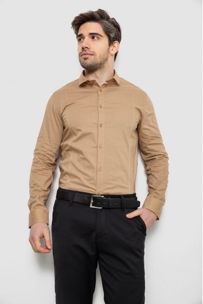 Рубашка мужская однотонная, цвет бежевый, 186R2013