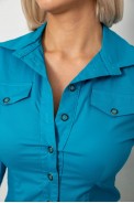 Рубашка женская однотонная, цвет бирюзовый, 230R068 - фото № 4