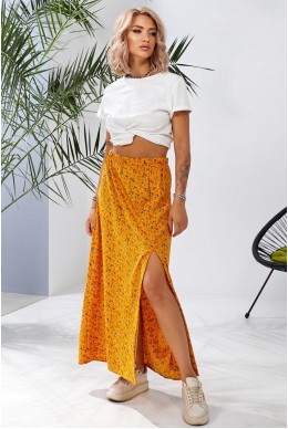 Спідниця софт із квітковим принтом, колір гірчичний, 257R11