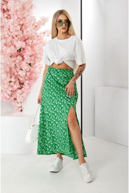 Спідниця софт із квітковим принтом, колір зелений, 257R11