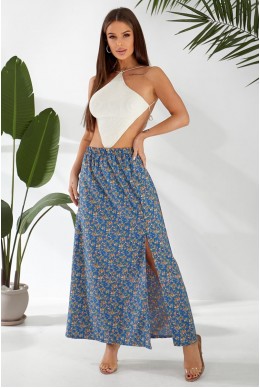 Спідниця софт із квітковим принтом, колір синій, 257R11