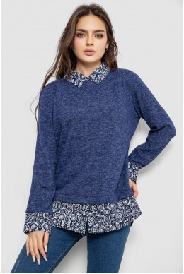 Блуза-обманка, цвет синий, 230R542-13