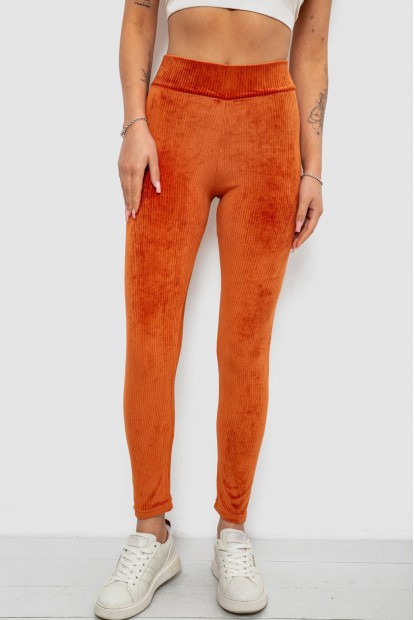 Лосины женские велюровые однотонные в рубчик, цвет терракотовый, 214R333