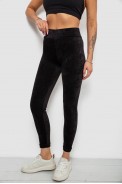 Лосини жіночі велюрові однотонні в рубчик, колір чорний, 214R333 - фото № 2