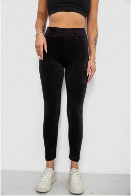 Лосини жіночі велюрові однотонні в рубчик, колір чорний, 214R333