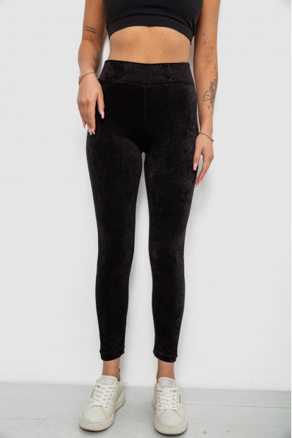 Лосини жіночі велюрові однотонні в рубчик, колір чорний, 214R333
