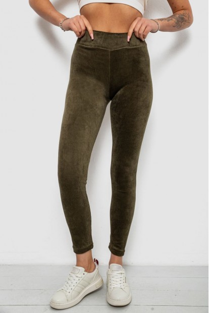 Лосины женские велюровые однотонные в рубчик, цвет хаки, 214R333