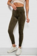 Лосини жіночі велюрові однотонні в рубчик, колір хакі, 214R333 - фото № 2