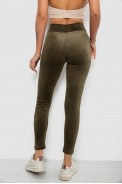 Лосини жіночі велюрові однотонні в рубчик, колір хакі, 214R333 - фото № 3