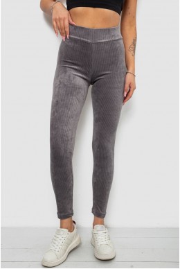 Лосины женские велюровые однотонные в рубчик, цвет серый, 214R333