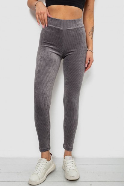 Лосины женские велюровые однотонные в рубчик, цвет серый, 214R333
