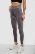 Лосини жіночі велюрові однотонні в рубчик, колір сірий, 214R333 - фото № 2