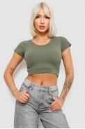 Топ жіночий однотонний в рубчик, колір темно-оливковий, 214R262 оптом - фото № 0