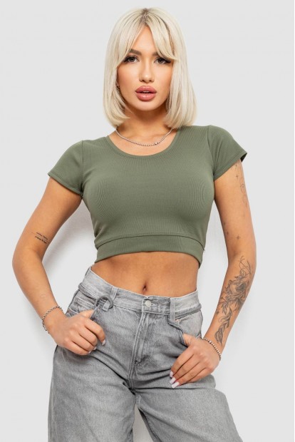 Топ женский однотонный в рубчик, цвет темно-оливковый, 214R262