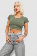 Топ жіночий однотонний в рубчик, колір темно-оливковий, 214R262 оптом - фото № 2