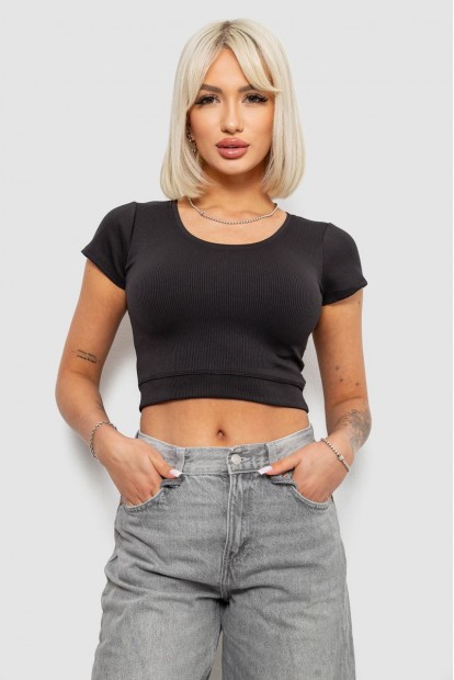 Топ женский однотонный в рубчик, цвет черный, 214R262