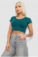 Топ жіночий однотонний в рубчик, колір темно-зелений, 214R262 оптом - фото № 2