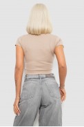 Топ женский однотонный в рубчик, цвет бежевый, 214R262 - фото № 3
