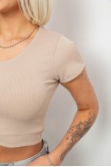 Топ женский однотонный в рубчик, цвет бежевый, 214R262 - фото № 4
