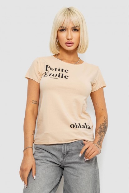 Футболка женская с принтом, цвет бежевый, 244R1008-5