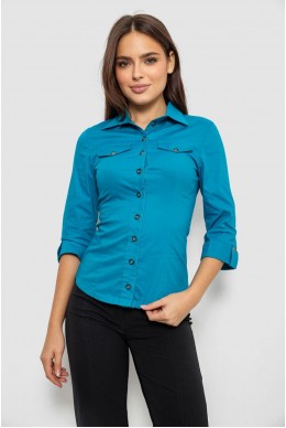 Рубашка женская однотонная  -уценка, цвет бирюзовый, 230R068-3-U