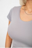 Топ жіночий однотонний в рубчик, колір світло-сірий, 214R262 оптом - фото № 4
