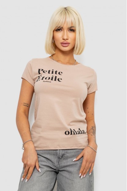 Футболка женская с принтом, цвет мокко, 244R1008-5