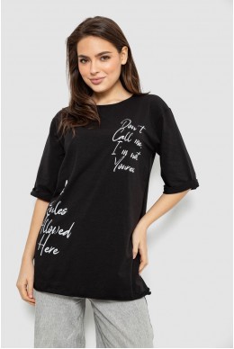Футболка жіноча з принтом 0, колір чорний, 244R1024-1