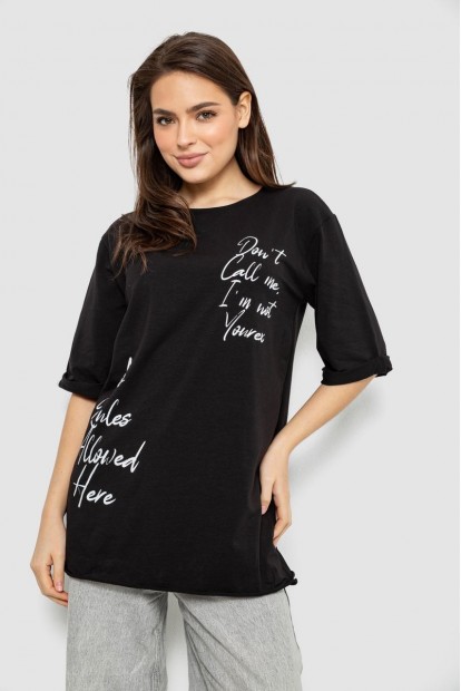 Футболка жіноча з принтом 0, колір чорний, 244R1024-1