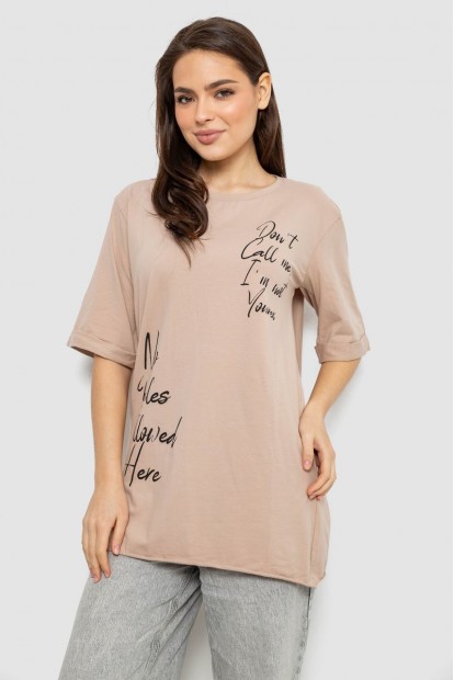 Футболка жіноча з принтом 0, колір бежевий, 244R1024-1