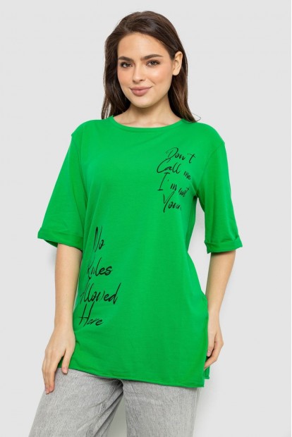 Футболка жіноча з принтом 0, колір зелений, 244R1024-1