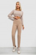 Лосины в рубчик на флисе, цвет бежевый, 244R1709-1 оптом - фото № 1