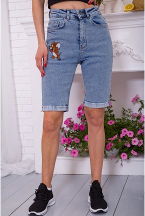 Женские джинсовые шорты, голубого цвета с фотопринтом, 164R614