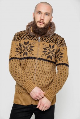 Кофта мужская на молнии с капюшоном, цвет коричневый, 214R10627