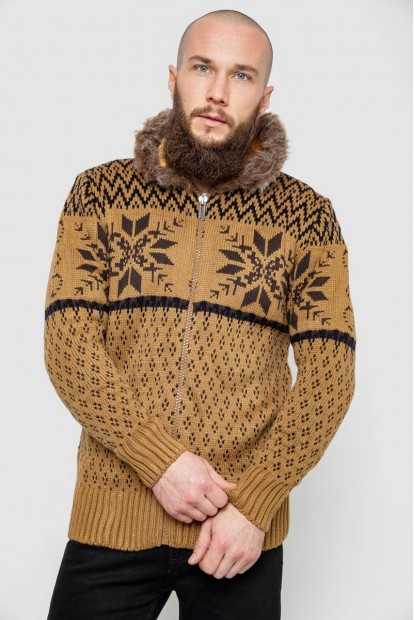 Кофта мужская на молнии с капюшоном, цвет коричневый, 214R10627