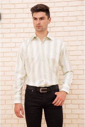 Рубашка мужская оливковая, в полоску, с длинными рукавами 9021-3