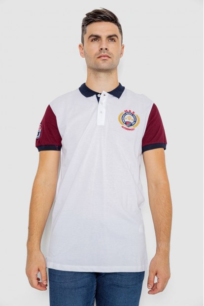 Поло мужское с принтом  -уценка, цвет белый, 247R317-U-11