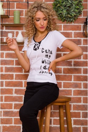 Жіноча бавовняна футболка з принтом колір Білий 167R2084