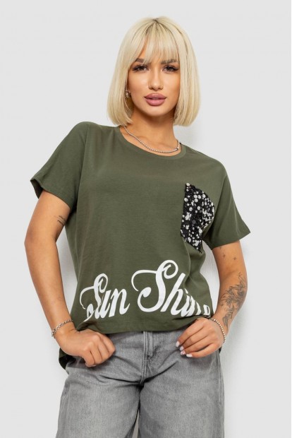 Футболка женская с принтом, цвет хаки, 244R2057