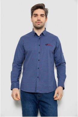 Рубашка мужская в клетку c принтом, цвет джинс, 186RM04