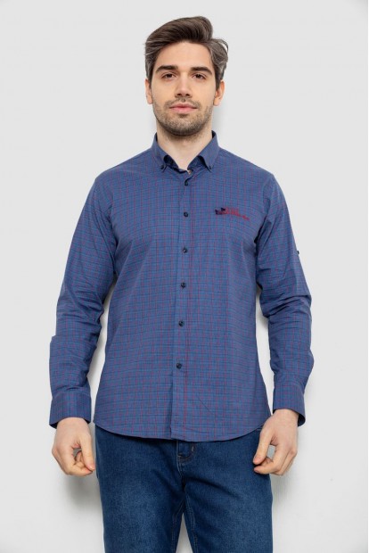 Рубашка мужская в клетку c принтом, цвет джинс, 186RM04