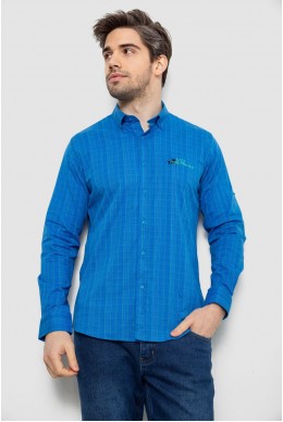 Рубашка мужская в клетку c принтом, цвет электрик, 186RM04