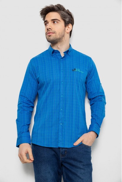 Рубашка мужская в клетку c принтом, цвет электрик, 186RM04