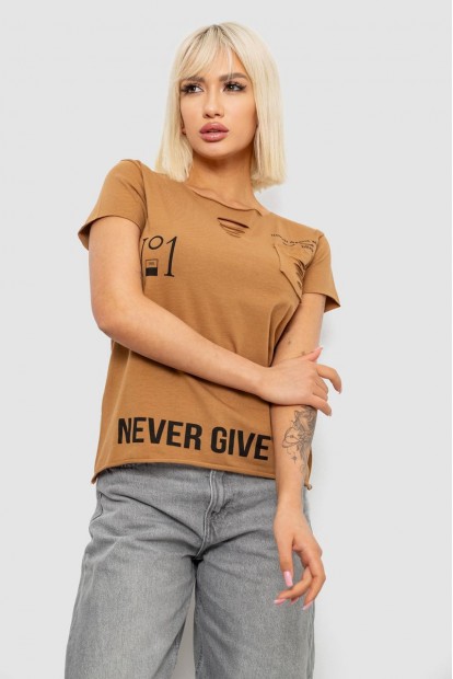 Футболка женская с принтом, цвет бежевый, 244R2214-6