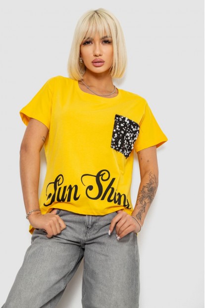 Футболка женская с принтом, цвет желтый, 244R2057